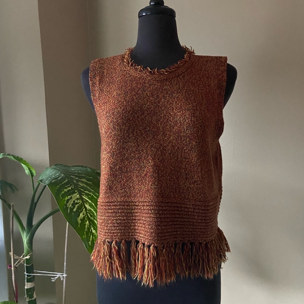 Earthbound Trading Crop Fringe Sweater
